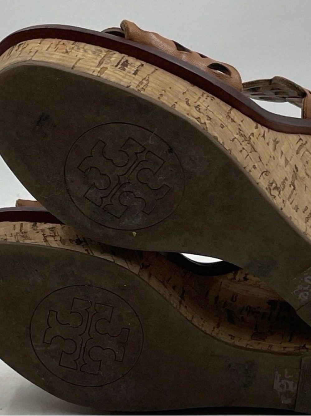 Tory Burch Nori Brown Laser-Cut Cork Wedge Sandals Sz 5 - Picture 3 of 10